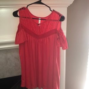 EUC ladies coral top with crochet details